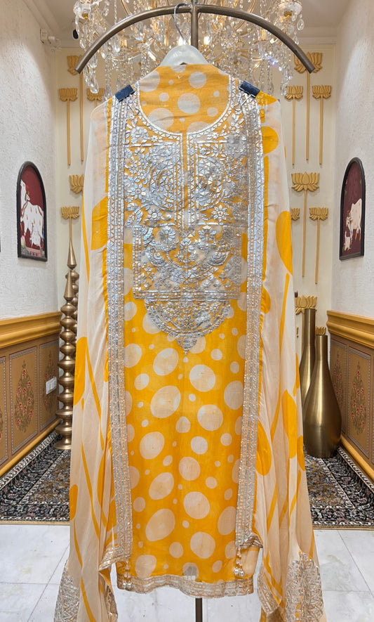 Elira Leather Naqsh Suit (Yellow)