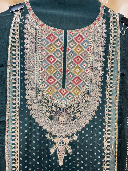 Zareenah Zari Flow Suit (Mehendi Green)
