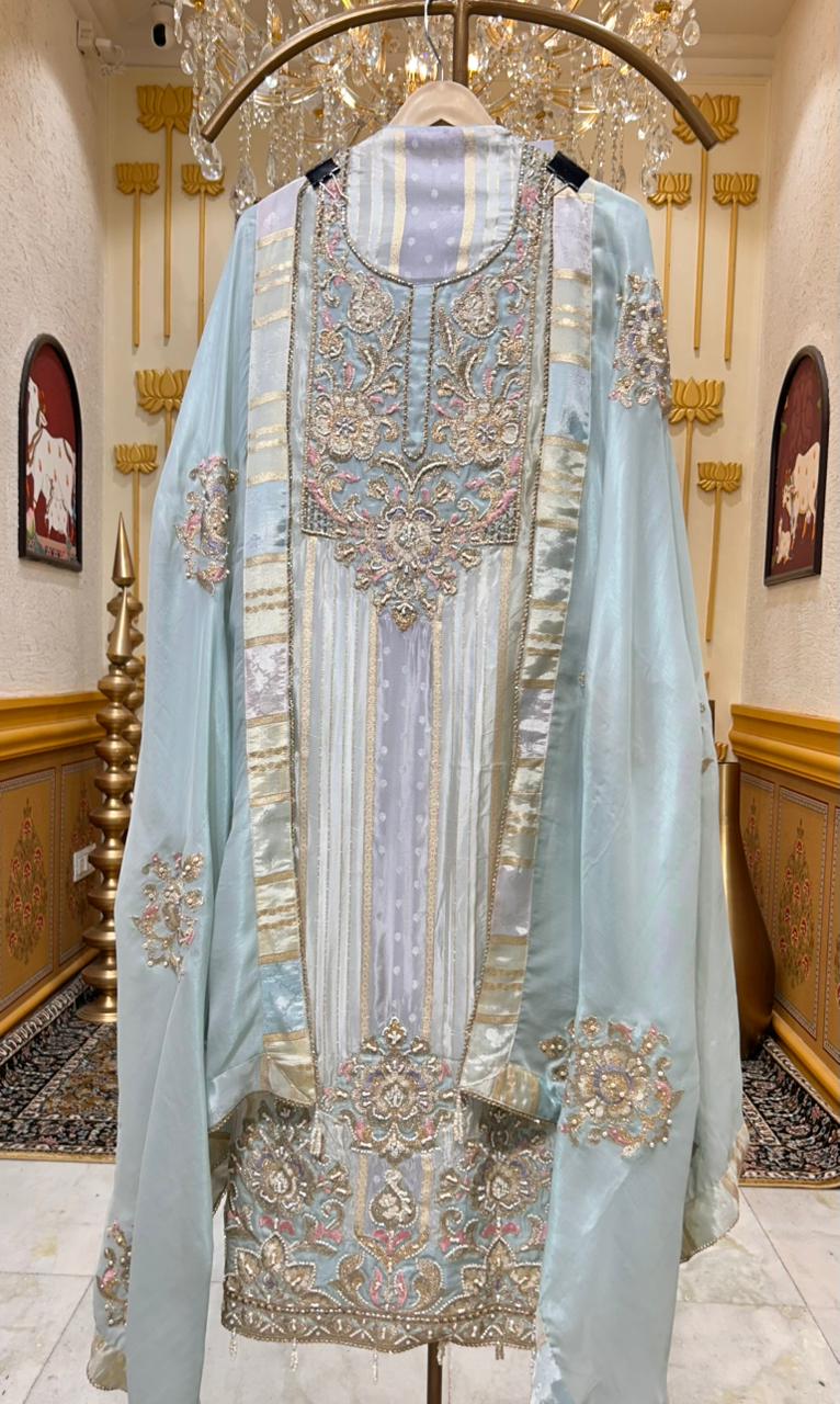 Mehraz Zari Glow Suit (Blue)