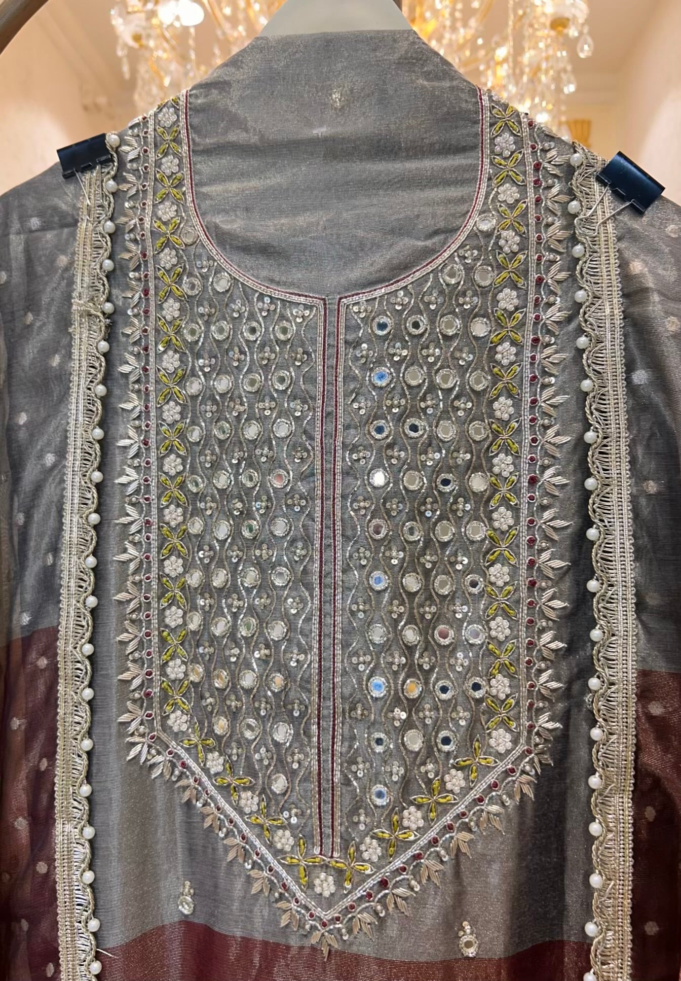 Mahveen Banarasi Glint Suit (Brown)