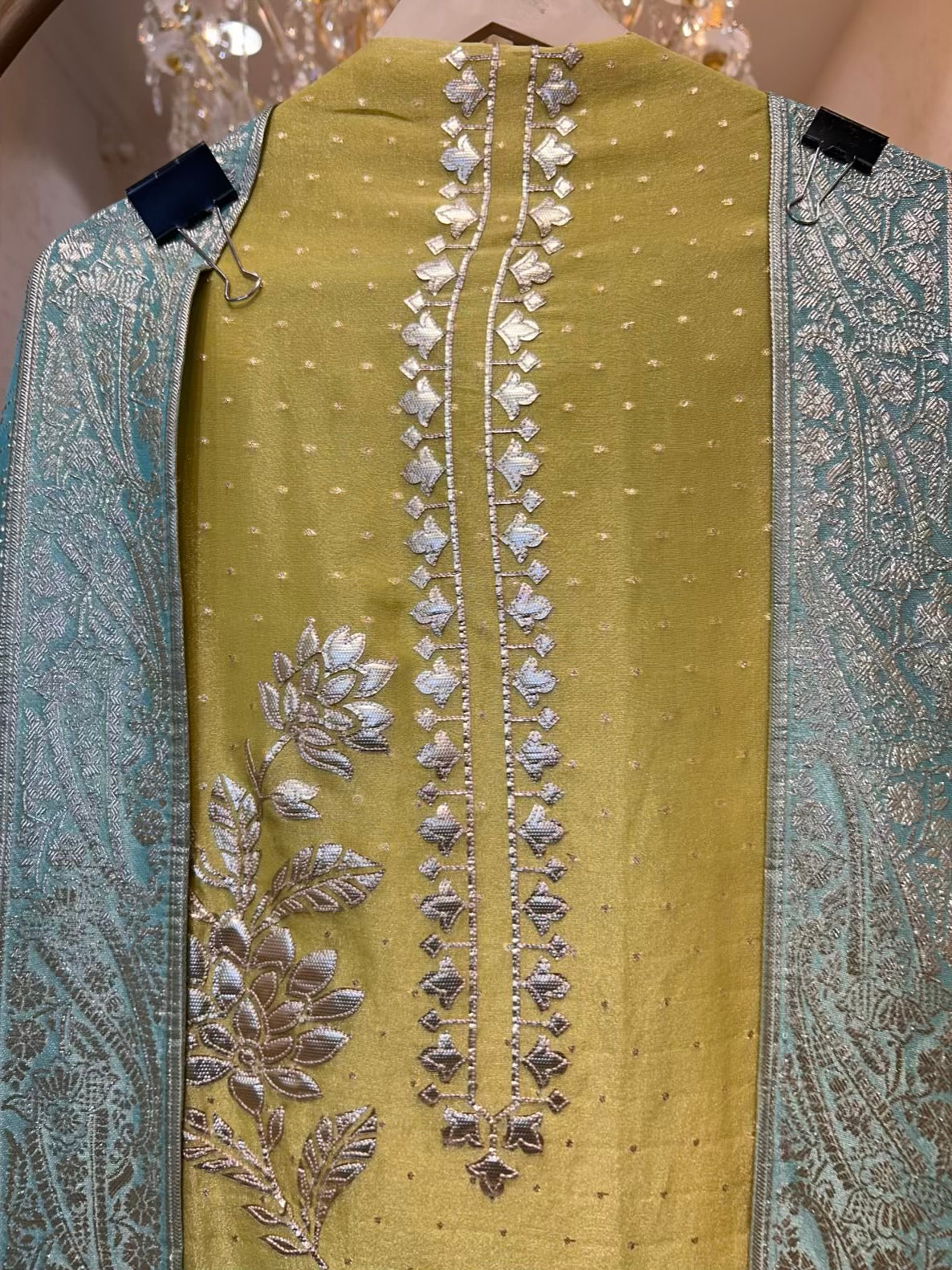 Arzéa Leather Banarasi Suit (Lemon Green)