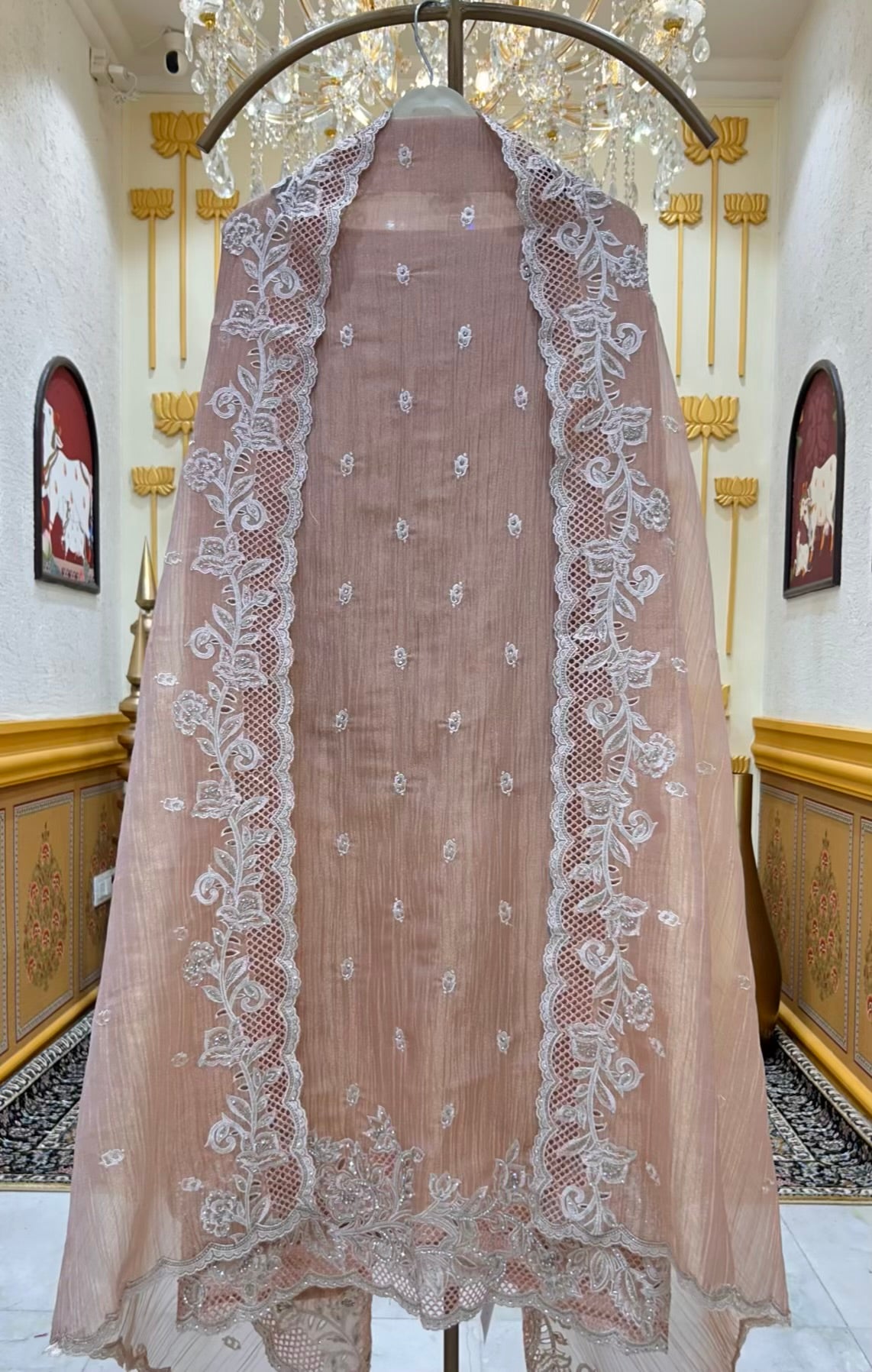 Naazira Crystal Cutwork Suit (Peach)