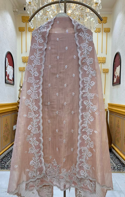 Naazira Crystal Cutwork Suit (Peach)