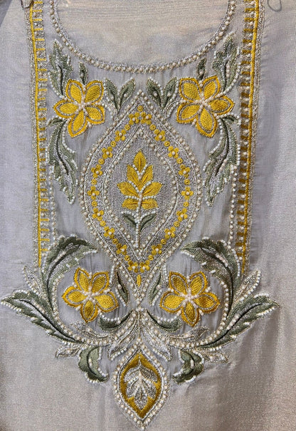 Zyra Organza Suit (Beige & Yellow)