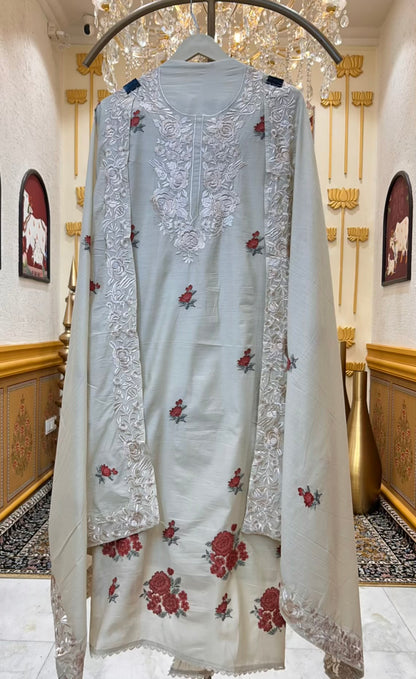 Nayra Resham Cotton Suit (Beige & Rust)