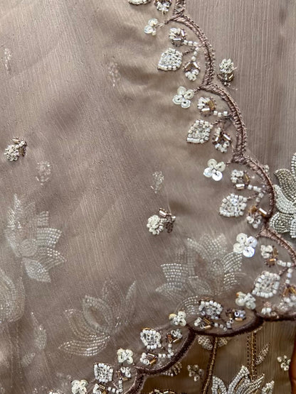 Mahroza Crushed Organza Suit (Beige)