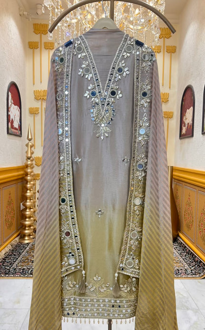 Gulraiza Banarasi Suit (Beige & Yellow)