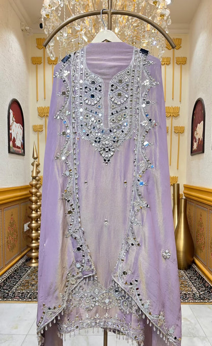 Ruhmehar Sheesha Patti Suit (Lavender)