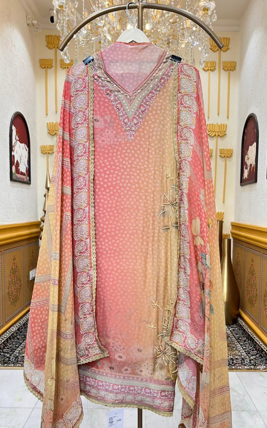 Elvisha Organza Printed Suit (Brown)