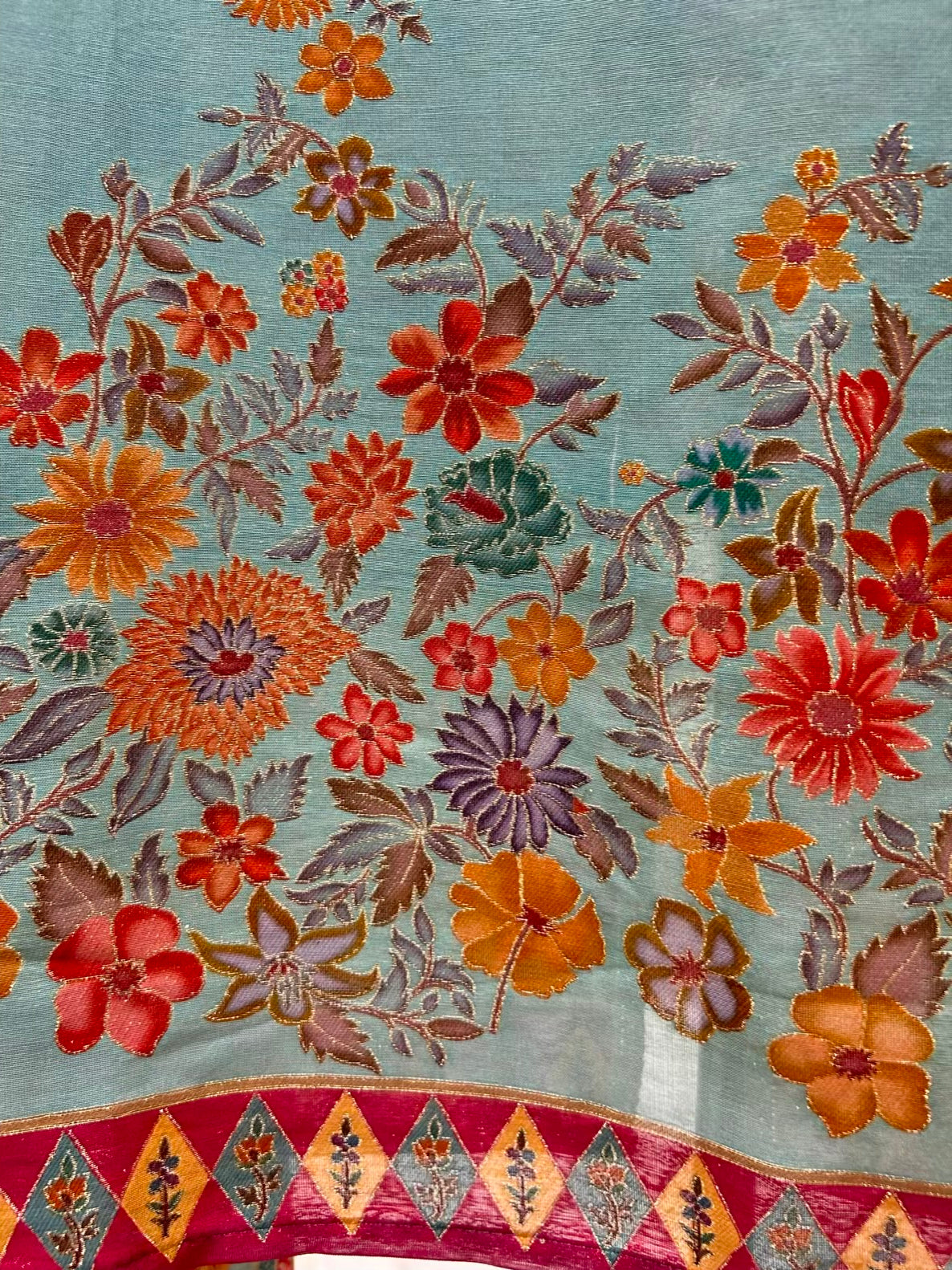 Eshira Silk Printed Suit (Sea Green)