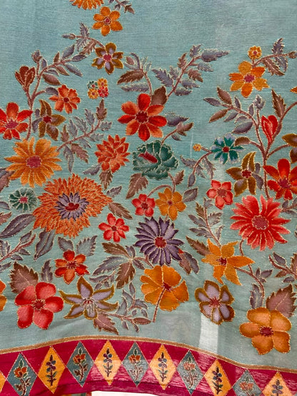 Eshira Silk Printed Suit (Sea Green)