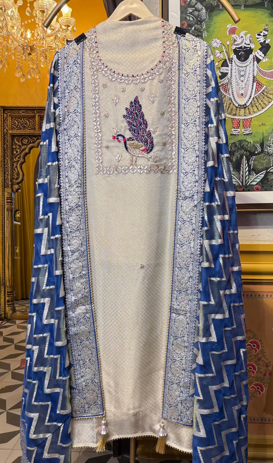 Zeenat Organza Suit (Ivory Blue)