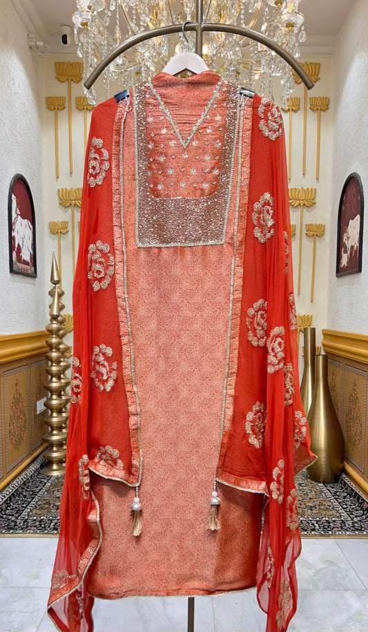 Zayla Banarasi Grace Suit (Rust)