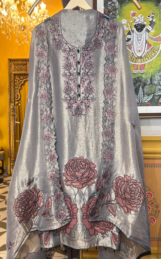 Khwab Organza Suit (Grey)