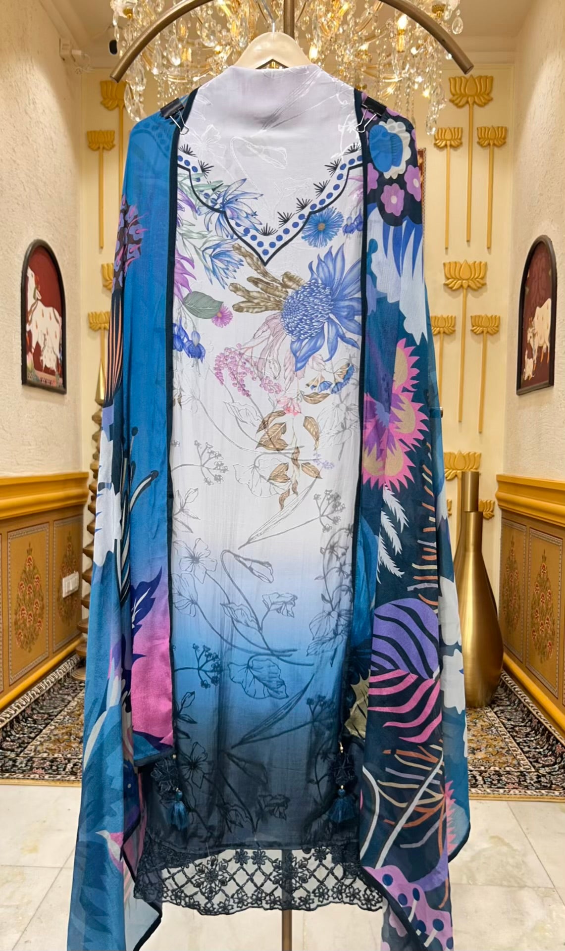 Aafiya Pastel Whisper Suit (Peacock Blue)