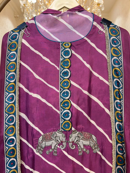 Mehrya Silk Print Élan Suit (Purple)