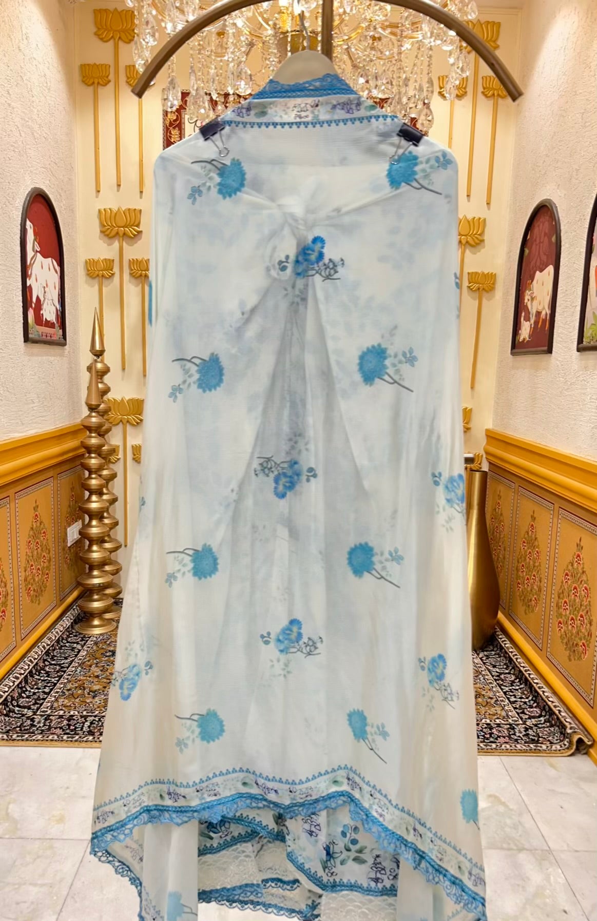 Elara Print Veil Suit (White & Blue)