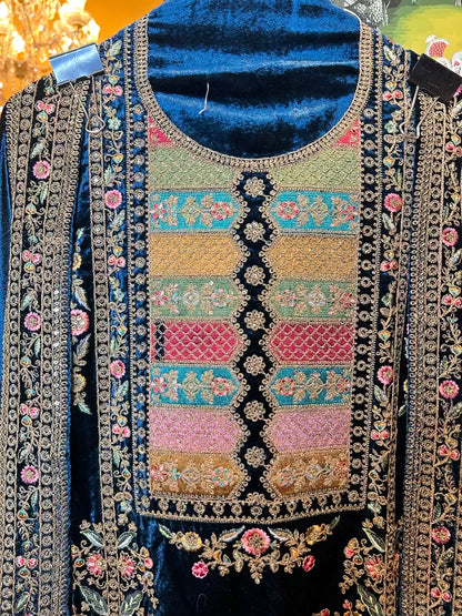 Ferozara Velvet Suit (Peacock Blue)