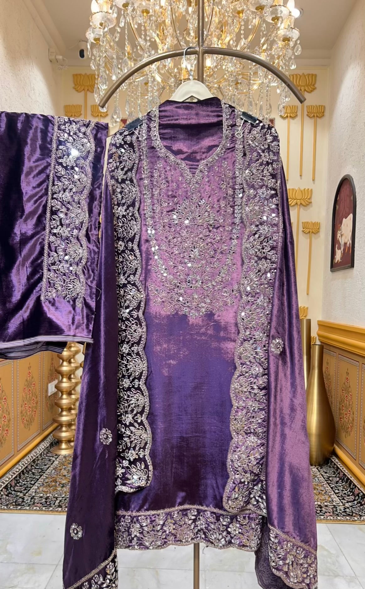 Ruhnaz Velvet Taj Suit (Wine)