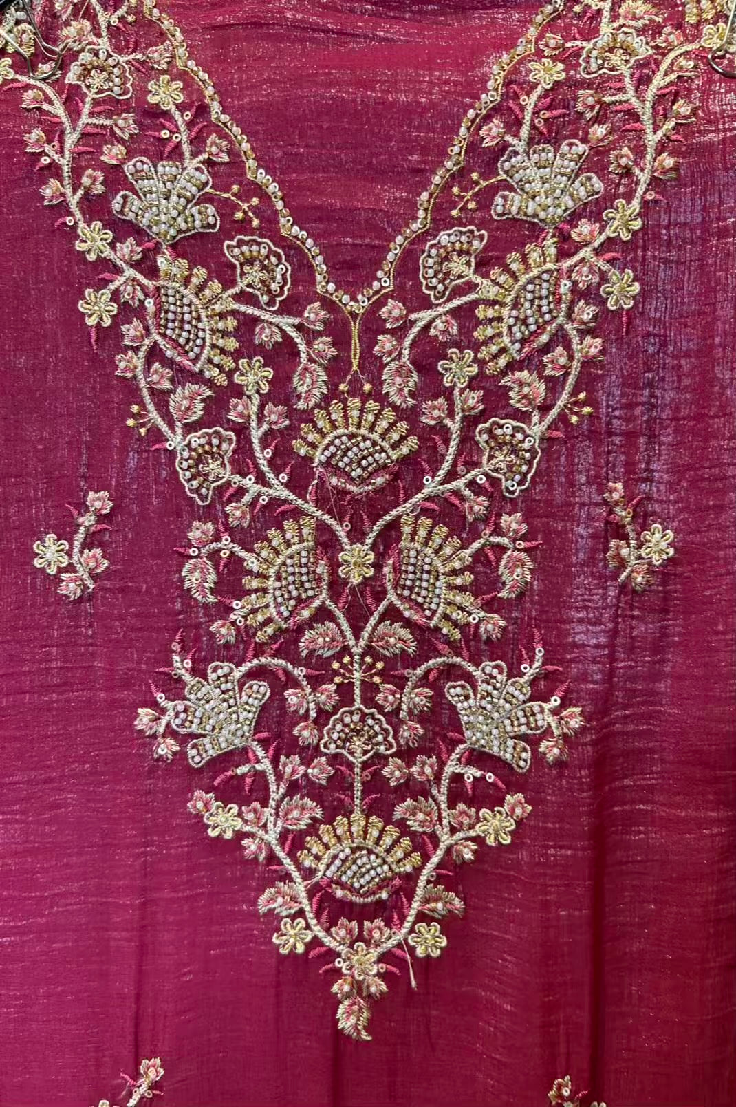 Parchaam Tissue Organza Suit (Wine)