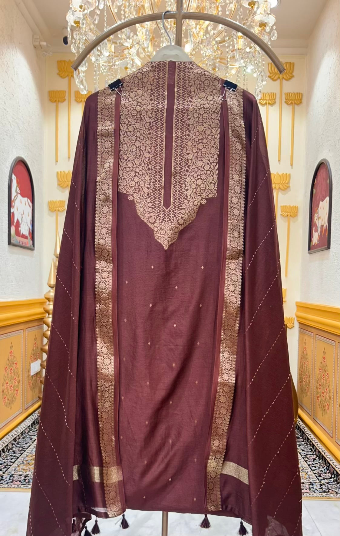 Iraaya Loom Chanderi Grace Suit (Dark Brown)