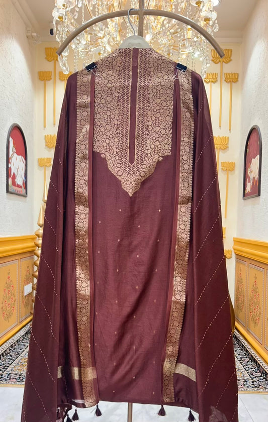 Iraaya Loom Chanderi Grace Suit (Dark Brown)