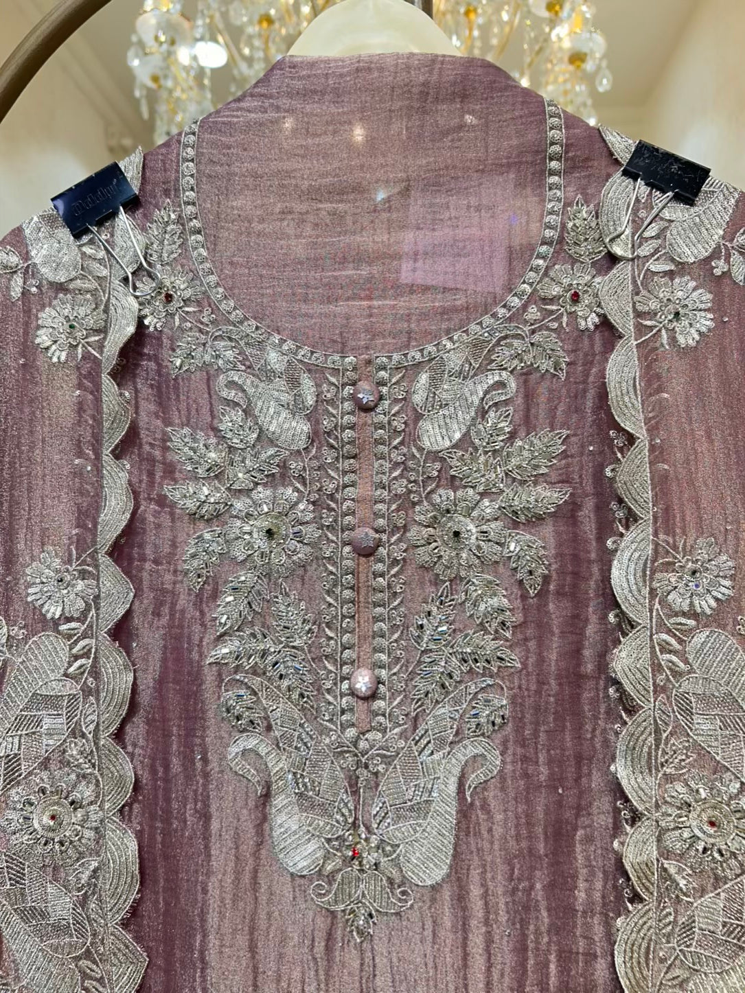 Aayra Organza Veil Suit (OLIVE Pink)