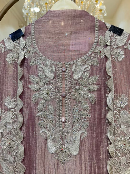 Aayra Organza Veil Suit (OLIVE Pink)
