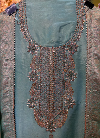 Meherbaan Silk Organza Suit (Blue)