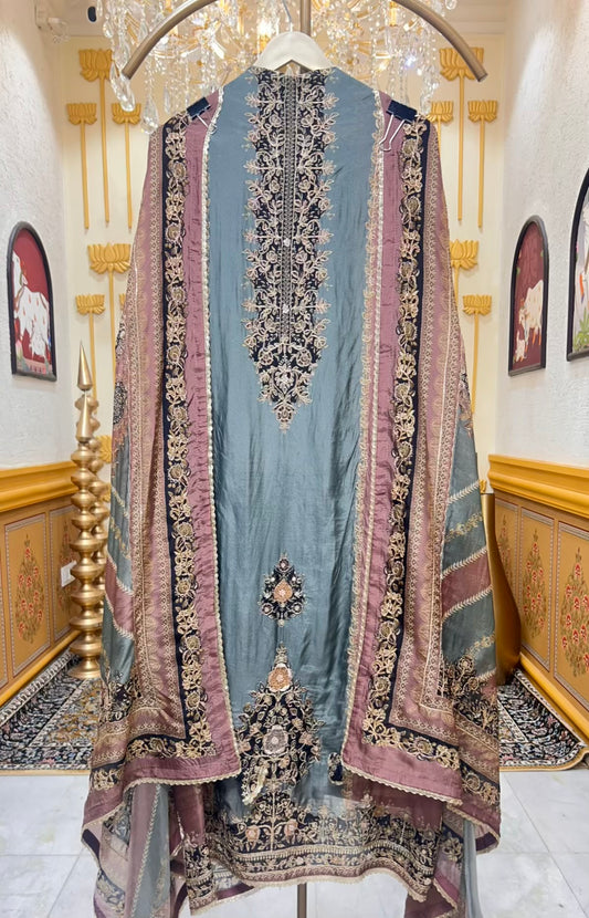 Zarvani Zari Crepe Suit (Green)