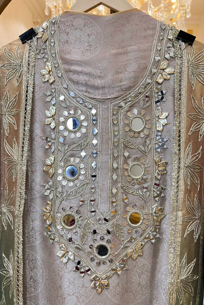 Sarnoor Gota Mirror Suit (Beige & Blue)