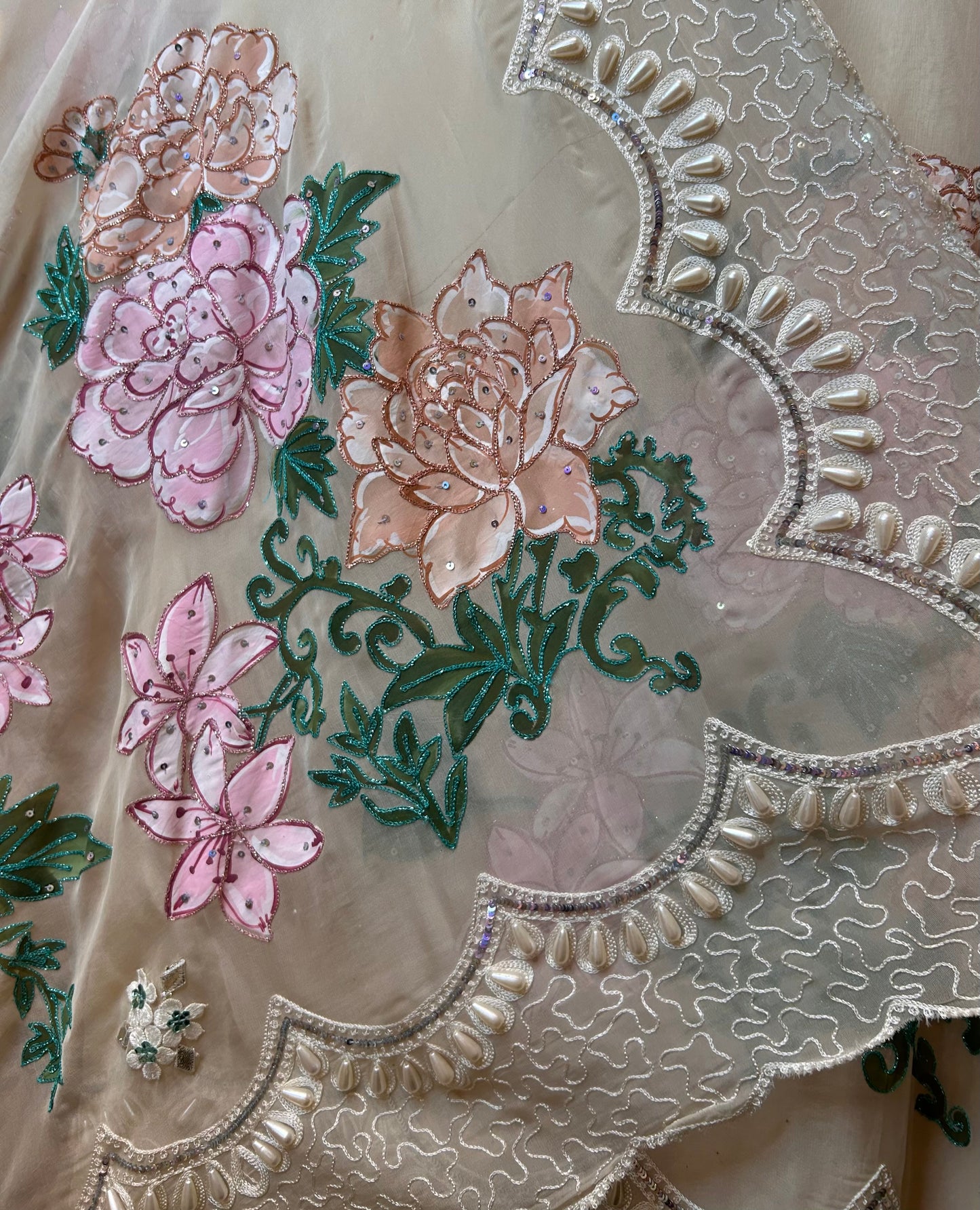 Nehal Hand-Painted Organza Suit (Ivory)