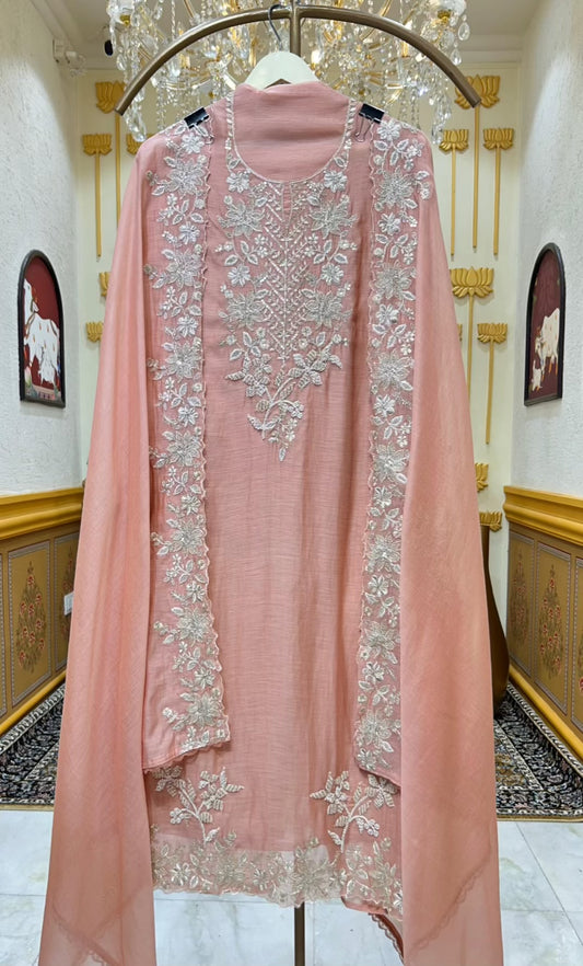 Aavira Mul Chanderi Suit (Peach)