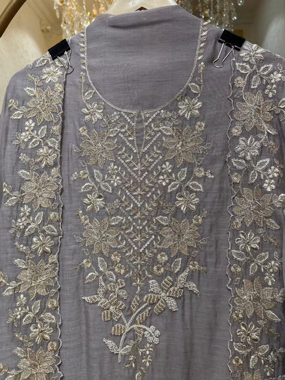 Aavira Mul Chanderi Suit (Grey)