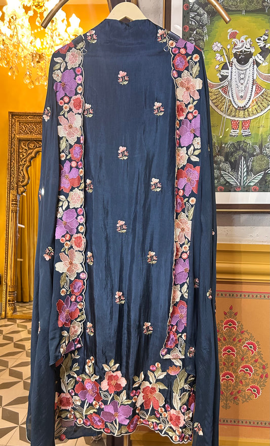 Resham Rang Suit (Peacock Blue)
