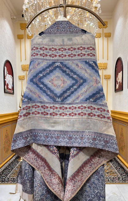 Sahiba Jamdhani Weave Suit (Blue)