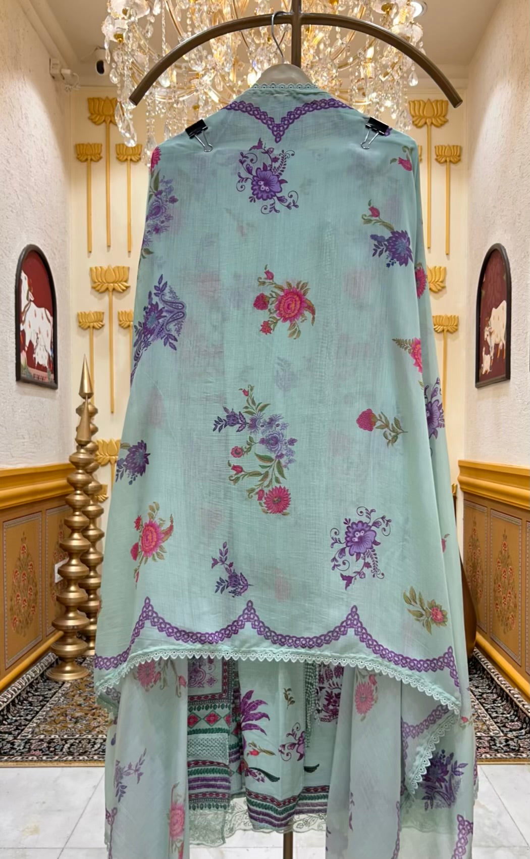 Ahana Lace Print Suit (Pista Green)