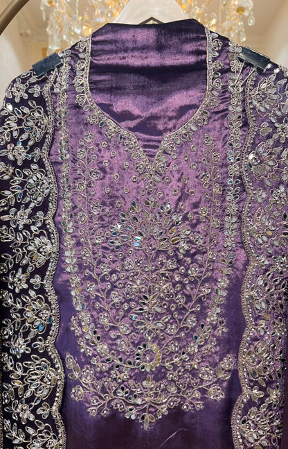 Ruhnaz Velvet Taj Suit (Wine)