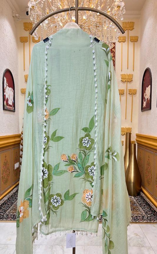 Mehar Handpaint Pearl Suit (Green)