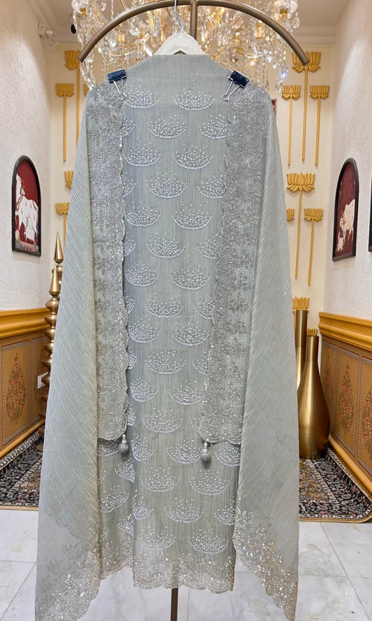 Riyara Handcrafted Veil Suit (Pista Green)