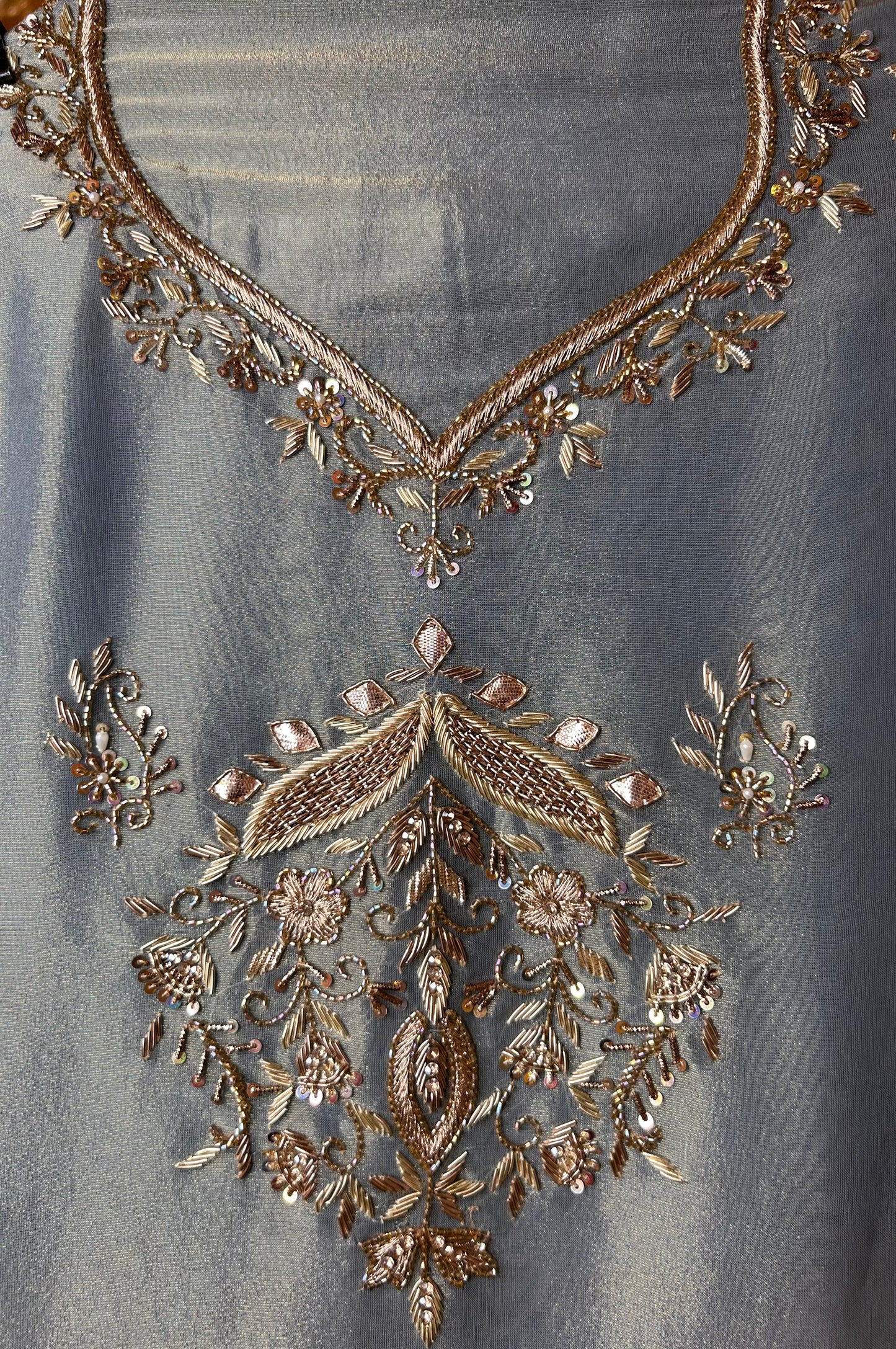 Nayra Dabka Work Organza Suit (Teal)