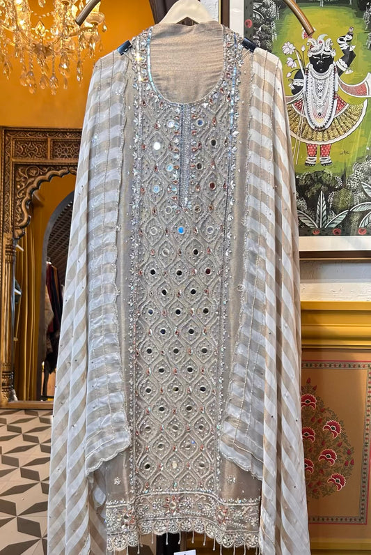 Zarqina CrystalWork Suit (Beige)