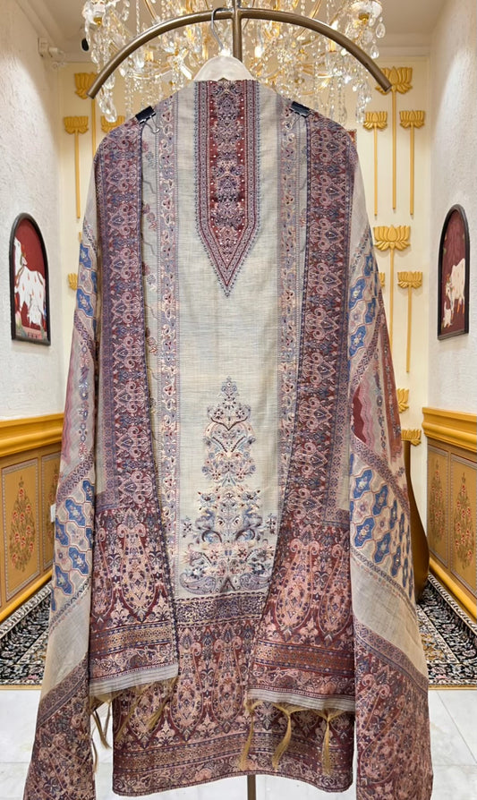 Sahiba Jamdhani Weave Suit (Maroon)