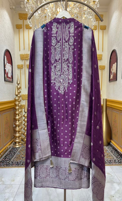 Sarvisha Tussar Banarasi Suit (Wine)