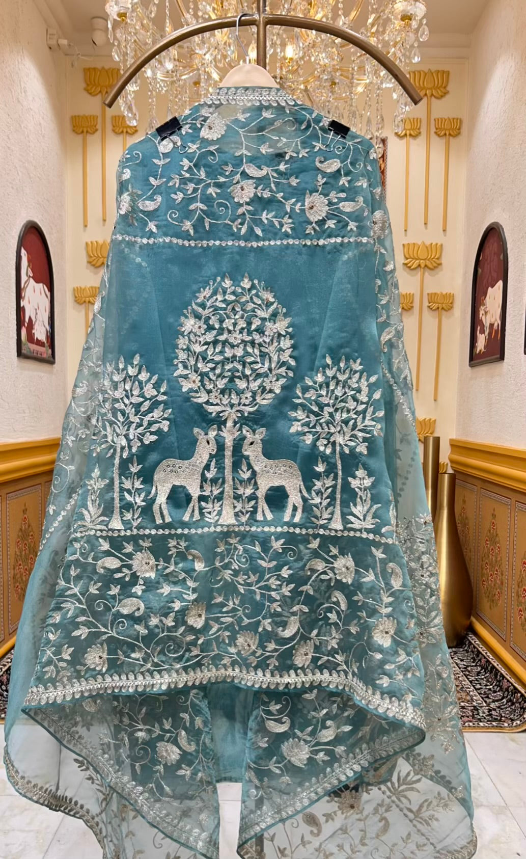Mehraz Organza Embroidered Suit (Turquoise)
