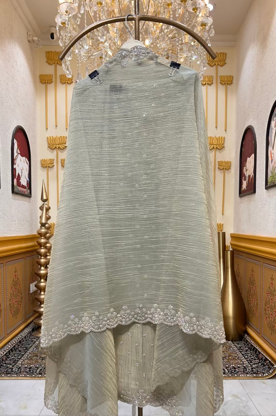 Mehrvani Moti Veil Suit (Powder Green)