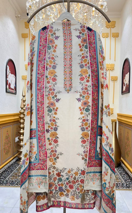 Eshira Silk Printed Suit (Beige)