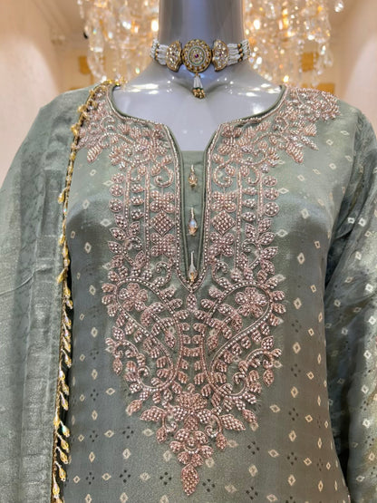 Ruhmehar Pakistani Silk Élan Set (Sea Green)