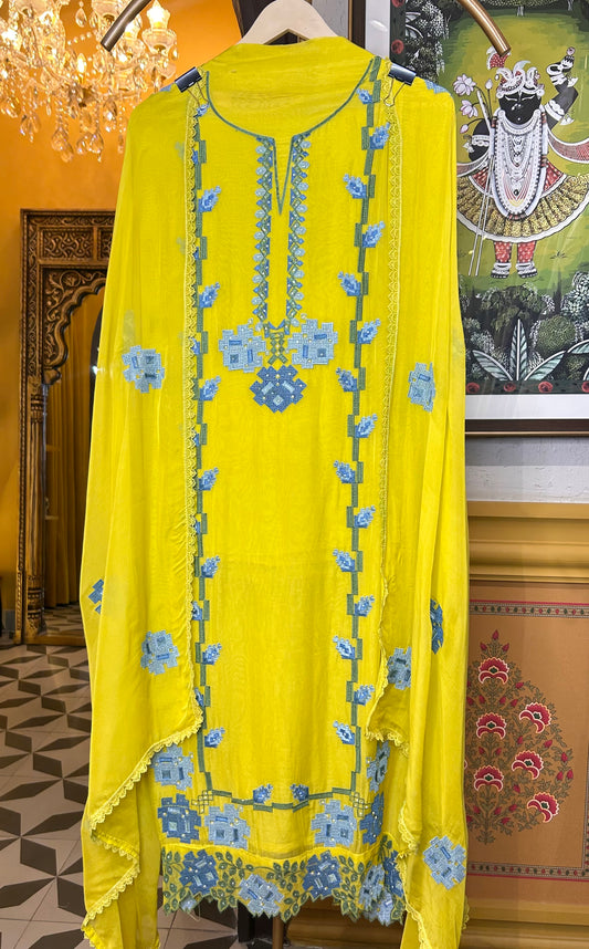 Raahee Organza Suit (Lime Green)