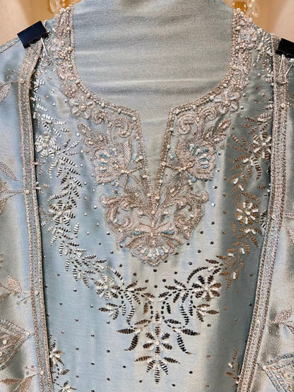 Sarvani Mukaish Noor Suit (Powder Green)